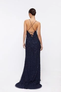 Coast Petite Lace Up Back Sequin Maxi Dress -Simply Feminine Shop bcc04119 navy xl 2