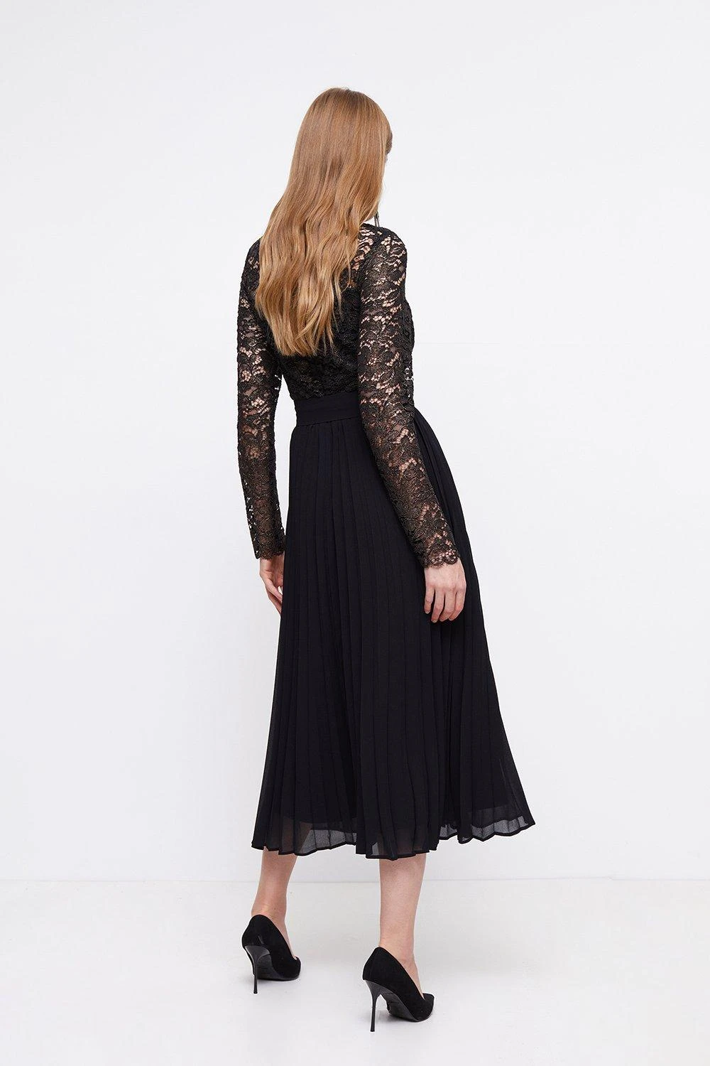 Coast Metallic Long Sleeve Lace Bodice Pleat Skirt 5 Coast Metallic Long Sleeve Lace Bodice Pleat Skirt - Image 3