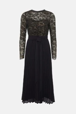 Coast Metallic Long Sleeve Lace Bodice Pleat Skirt 10 Coast Metallic Long Sleeve Lace Bodice Pleat Skirt -Simply Feminine Shop bcc04143 black xl 3