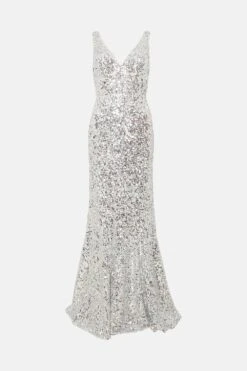 Coast Petite Sequin Fishtail Maxi Dress -Simply Feminine Shop bcc04154 silver xl 3