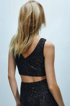 Coast Twist Front Sequin Crop Top 7 Coast Twist Front Sequin Crop Top -Simply Feminine Shop bcc04179 black xl 2