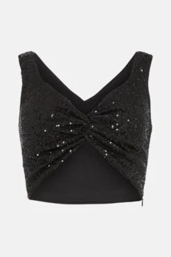 Coast Twist Front Sequin Crop Top 8 Coast Twist Front Sequin Crop Top -Simply Feminine Shop bcc04179 black xl 3