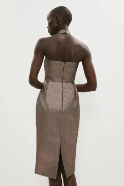 Coast Sparkle Jacquard Halter Neck Pencil Dress -Simply Feminine Shop bcc04186 gold xl 2