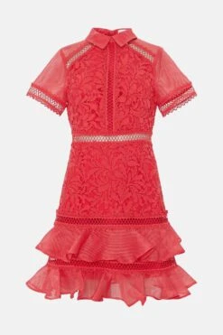 Coast Organza Trim Lace Mini Shirt Dress -Simply Feminine Shop bcc04190 red xl 3