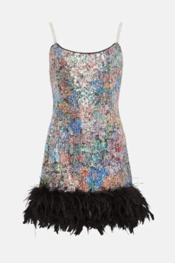 Coast Julie Kuyath Feather Hem Printed Sequin Mini Dress -Simply Feminine Shop bcc04234 black xl 3