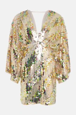 Coast Batwing Plunge Neck Sequin Mini Dress -Simply Feminine Shop bcc04257 gold xl 3