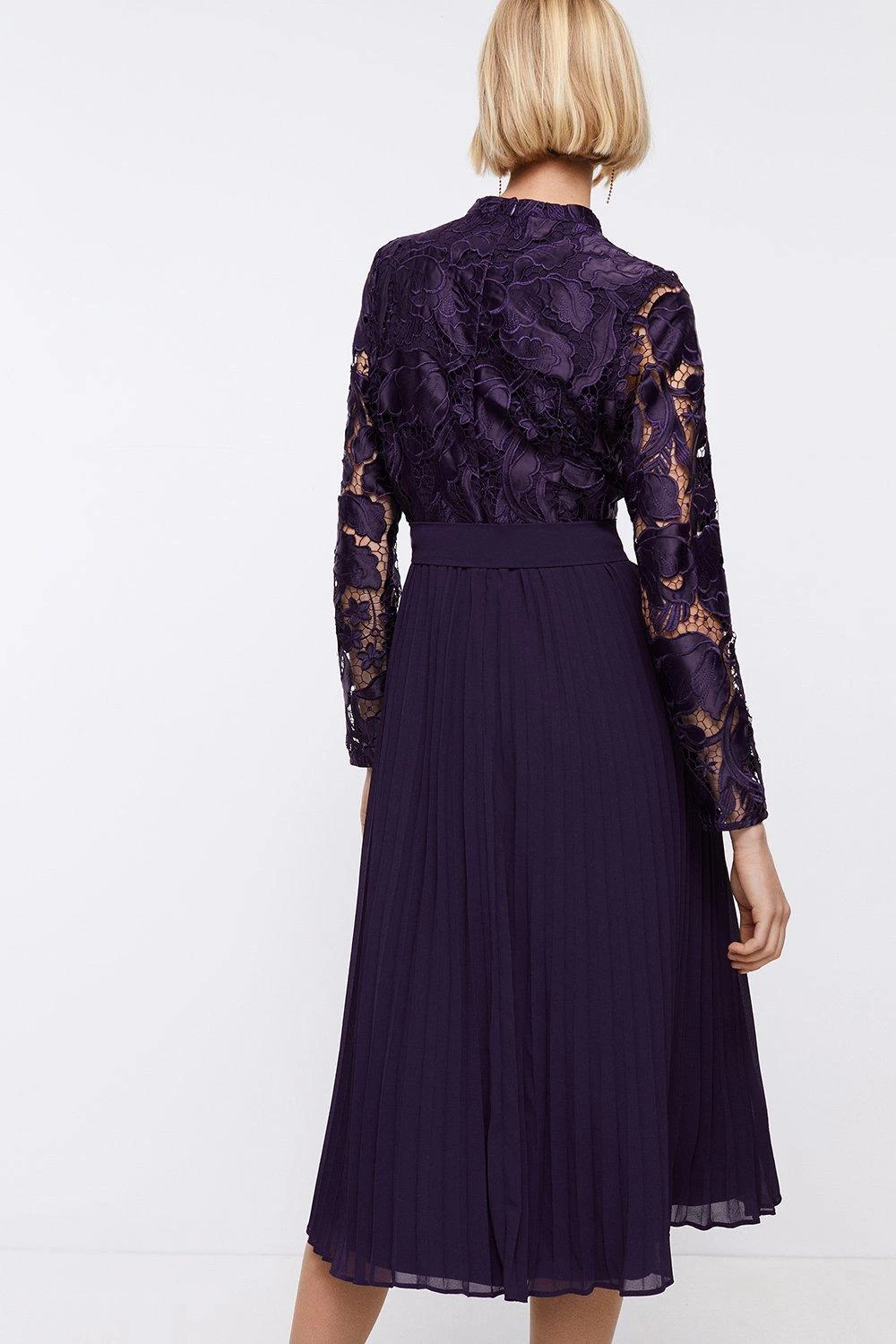 Coast Long Sleeve Scallop Lace Bodice Pleat Skirt Dress 5 Coast Long Sleeve Scallop Lace Bodice Pleat Skirt Dress - Image 3