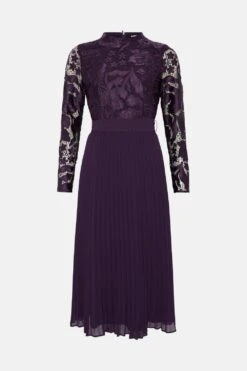 Coast Long Sleeve Scallop Lace Bodice Pleat Skirt Dress 10 Coast Long Sleeve Scallop Lace Bodice Pleat Skirt Dress -Simply Feminine Shop bcc04293 fig xl 3