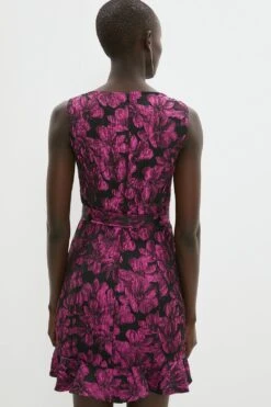 Coast Flute Hem Belted Jacquard Mini Dress -Simply Feminine Shop bcc04388 pink xl 2