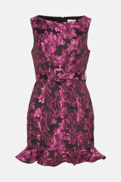 Coast Flute Hem Belted Jacquard Mini Dress -Simply Feminine Shop bcc04388 pink xl 3