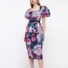 Coast Printed Puff Sleeve Textured Organza Midi Dress -Simply Feminine Shop bcc04414 pink xl