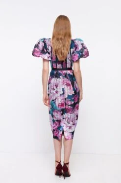 Coast Printed Puff Sleeve Textured Organza Midi Dress -Simply Feminine Shop bcc04414 pink xl 2