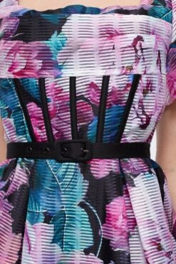 Coast Printed Puff Sleeve Textured Organza Midi Dress -Simply Feminine Shop bcc04414 pink xl 4