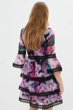 Coast Panelled Bodice Lace Trim Mini Dress -Simply Feminine Shop bcc04415 pink xl 2