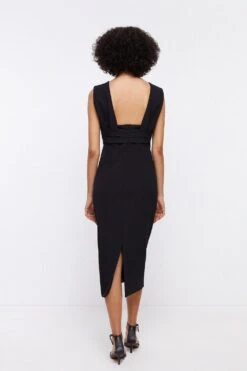 Coast Pleated Strap And Waist Detail Pencil Dress -Simply Feminine Shop bcc04417 black xl 2