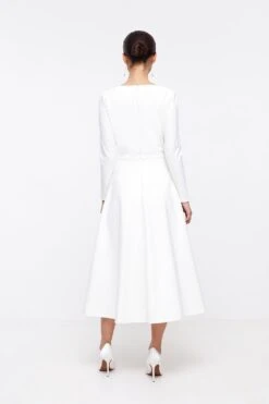 Coast Petite V Neck Full Skirt Midi Dress -Simply Feminine Shop bcc04474 ivory xl 2