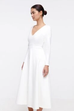 Coast Petite V Neck Full Skirt Midi Dress -Simply Feminine Shop bcc04474 ivory xl 4