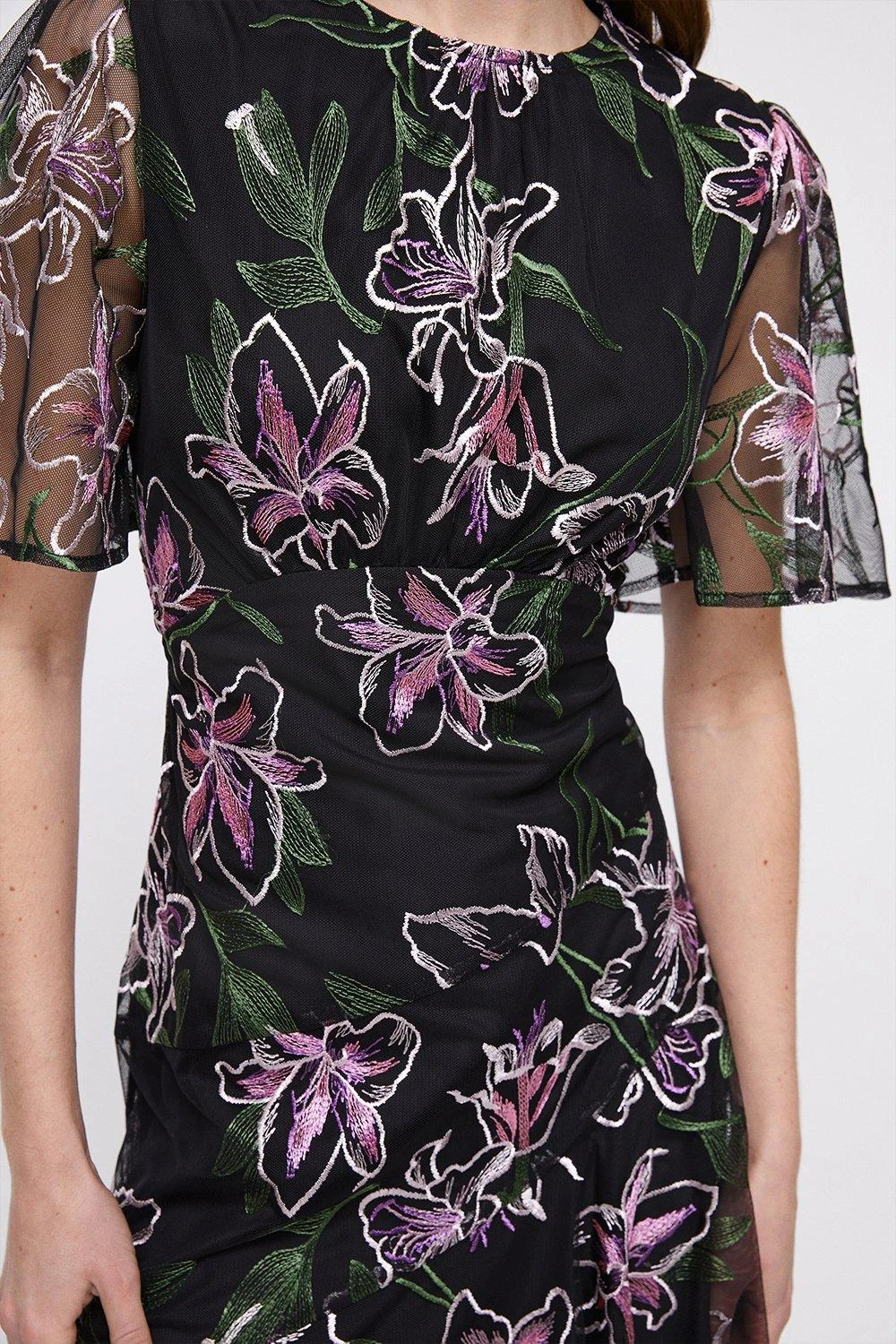 Coast Petite Lily Embroidered Mesh Long Sleeve Cut Out Back Midi D 4 Coast Petite Lily Embroidered Mesh Long Sleeve Cut Out Back Midi D - Image 2