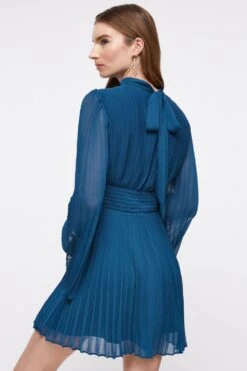 Coast Pleated Flare Sleeve Tie Neck Mini Dress -Simply Feminine Shop bcc04576 teal xl 2