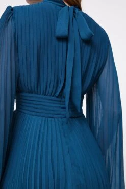 Coast Pleated Flare Sleeve Tie Neck Mini Dress -Simply Feminine Shop bcc04576 teal xl 4