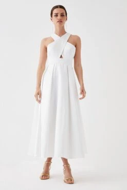 Coast Petite Cross Neck Twill Dress