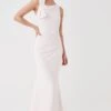 Coast Petite Bow Shoulder Sculpting Crepe Bridesmaids Maxi Dress