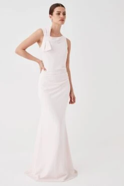 Coast Petite Bow Shoulder Sculpting Crepe Bridesmaids Maxi Dress