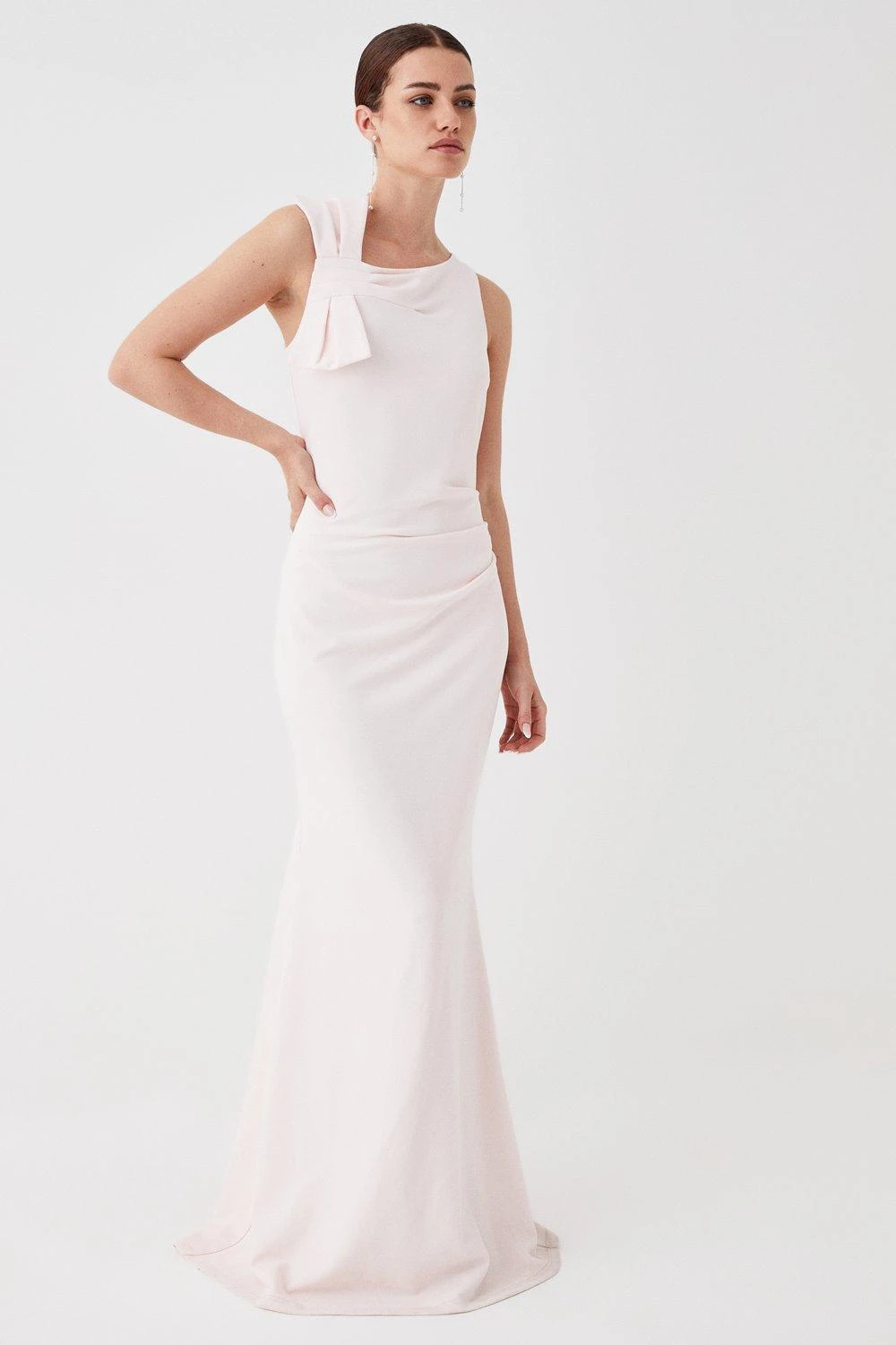 Coast Petite Bow Shoulder Sculpting Crepe Bridesmaids Maxi Dress 3 Coast Petite Bow Shoulder Sculpting Crepe Bridesmaids Maxi Dress