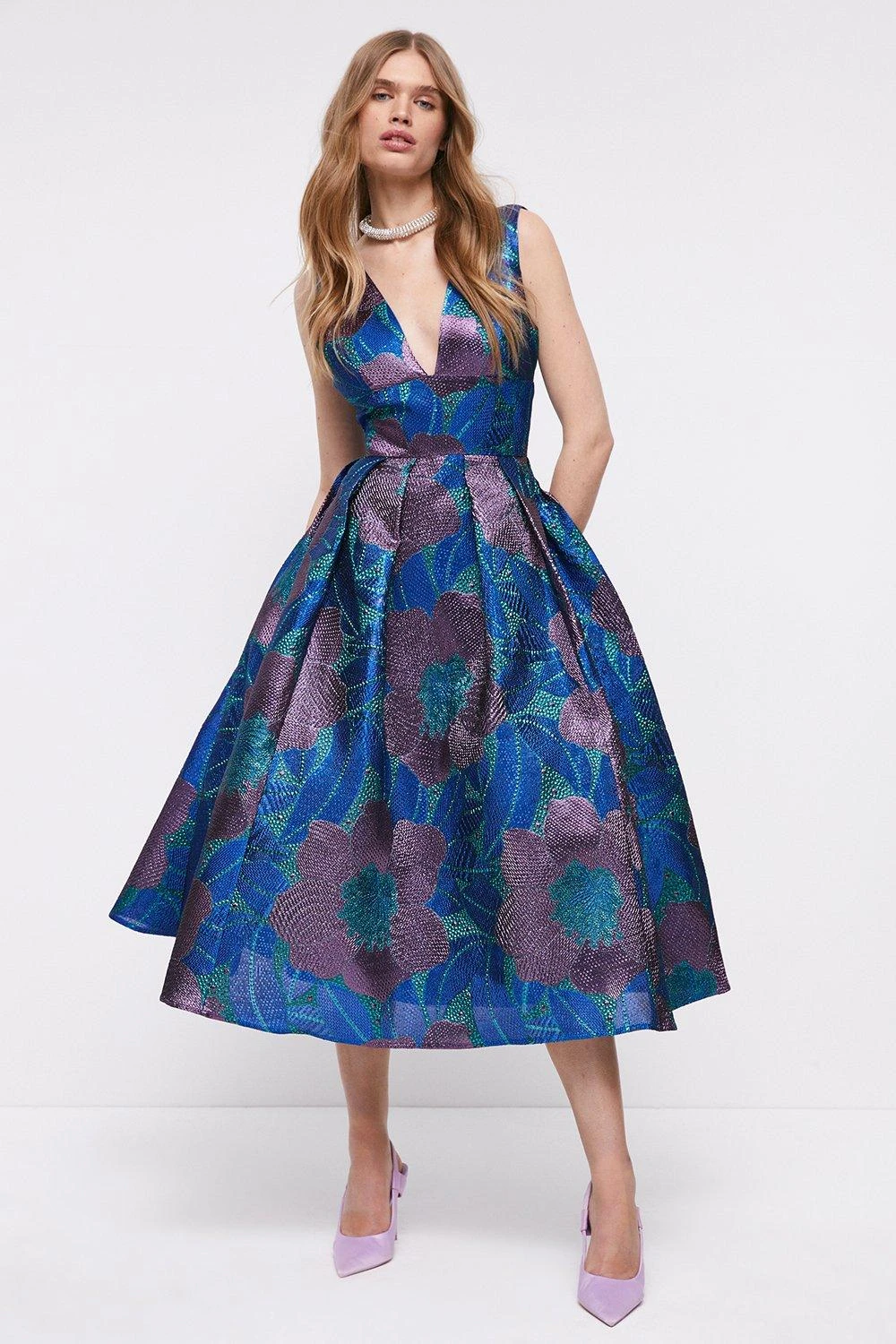 Coast Plunge Neck Premium Jacquard Midi Dress 3 Coast Plunge Neck Premium Jacquard Midi Dress