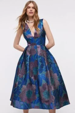 Coast Plunge Neck Premium Jacquard Midi Dress 10 Coast Plunge Neck Premium Jacquard Midi Dress -Simply Feminine Shop bcc04605 multi xl 2