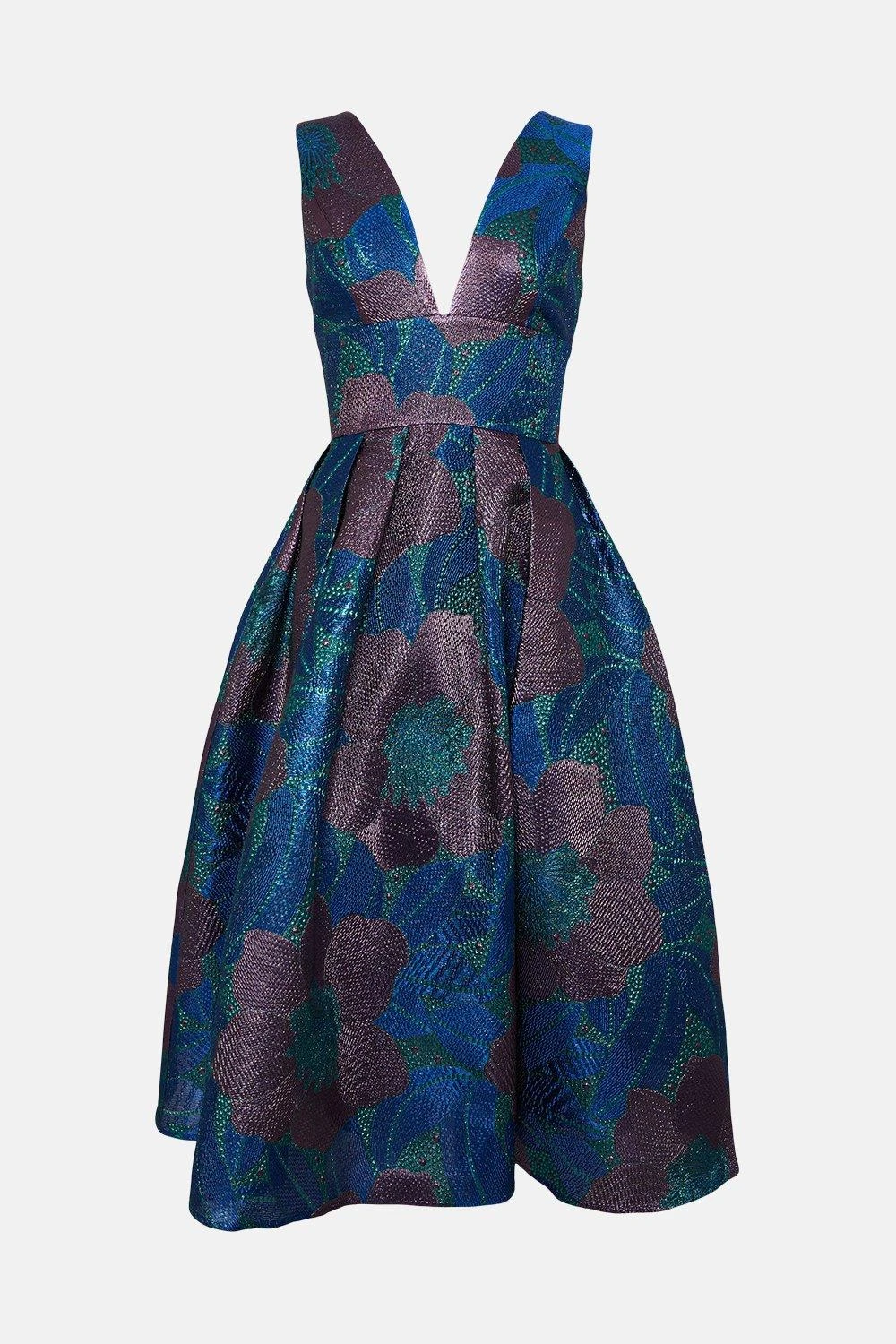 Coast Plunge Neck Premium Jacquard Midi Dress 6 Coast Plunge Neck Premium Jacquard Midi Dress - Image 4