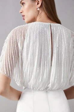 Coast Hand Embellished Sequin And Beaded Cape Top -Simply Feminine Shop bcc04621 ivory xl 5