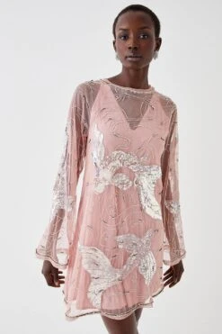 Coast Koi Carp Hand Embellished Mini Dress