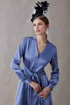 Coast Midi Satin Wrap Dress With Bow Detail -Simply Feminine Shop bcc04730 blue xl 2