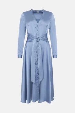 Coast Midi Satin Wrap Dress With Bow Detail -Simply Feminine Shop bcc04730 blue xl 3