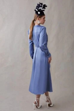 Coast Midi Satin Wrap Dress With Bow Detail -Simply Feminine Shop bcc04730 blue xl 4