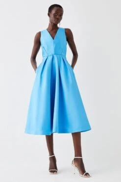 Coast Plunge Midi Dress In Twill