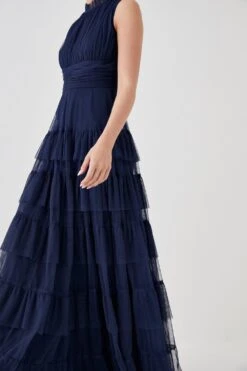 Coast Petite Tulle Tiered Frill Sleeve Bridesmaids Maxi Dress 8 Coast Petite Tulle Tiered Frill Sleeve Bridesmaids Maxi Dress -Simply Feminine Shop bcc04868 navy xl 1
