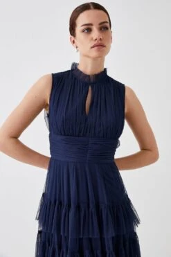 Coast Petite Tulle Tiered Frill Sleeve Bridesmaids Maxi Dress 9 Coast Petite Tulle Tiered Frill Sleeve Bridesmaids Maxi Dress -Simply Feminine Shop bcc04868 navy xl 2