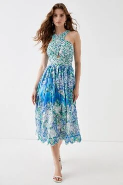 Coast Alexandra Farmer Cross Front Broderie Midi Dress