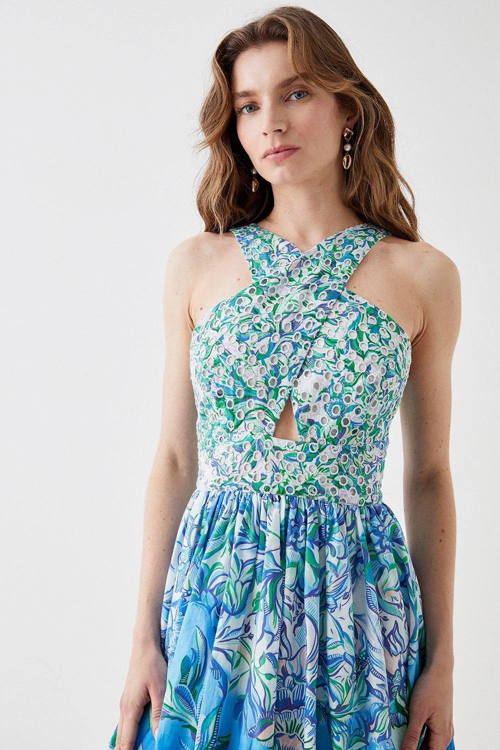 Coast Alexandra Farmer Cross Front Broderie Midi Dress 4 Coast Alexandra Farmer Cross Front Broderie Midi Dress - Image 2