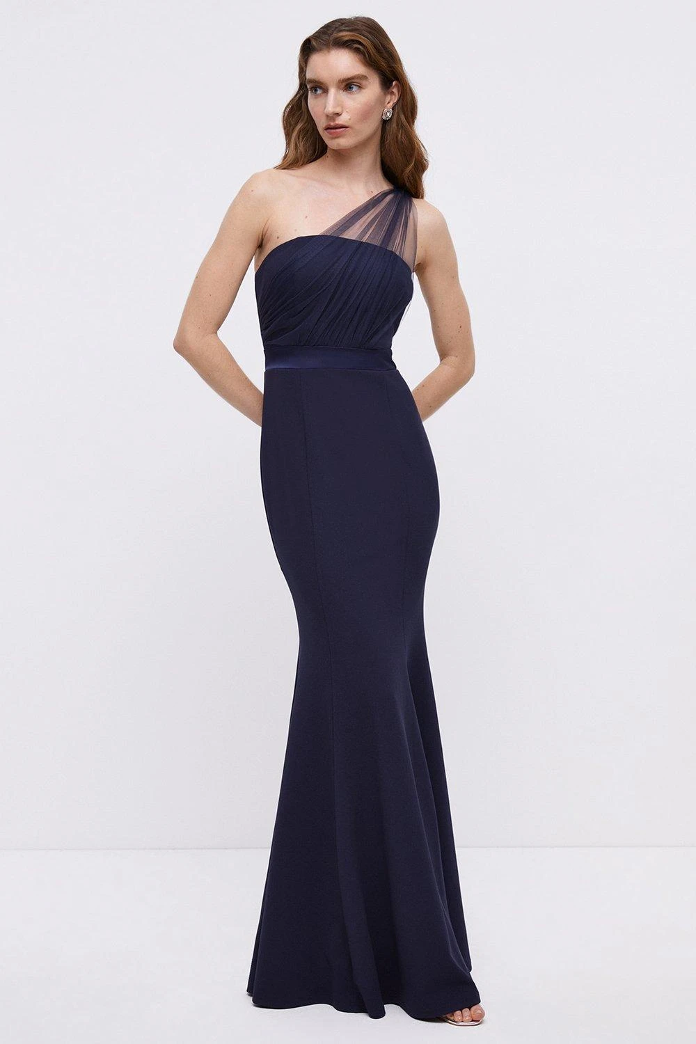 Coast Petite Mesh One Shoulder Crepe Bridesmaid Maxi Dress 3 Coast Petite Mesh One Shoulder Crepe Bridesmaid Maxi Dress