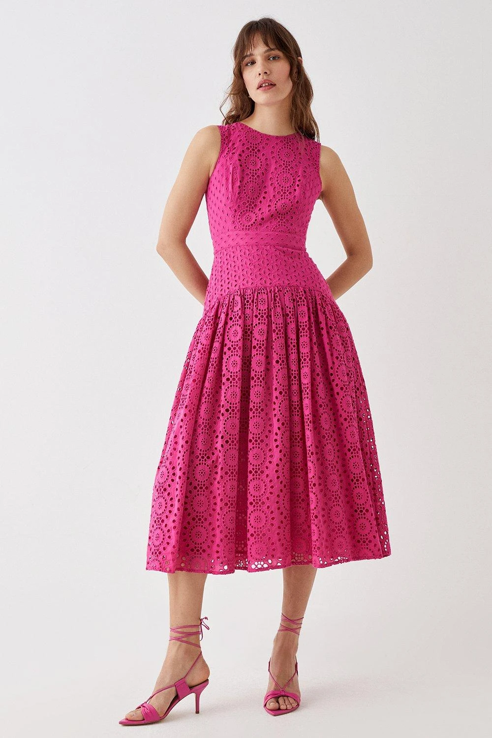 Coast Panelled Drop Waist Broderie Midi Dress 4 Coast Panelled Drop Waist Broderie Midi Dress - Image 2