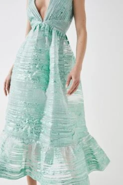 Coast Metallic Jacquard Plunge Midi Dress -Simply Feminine Shop bcc04983 sage xl 2 b