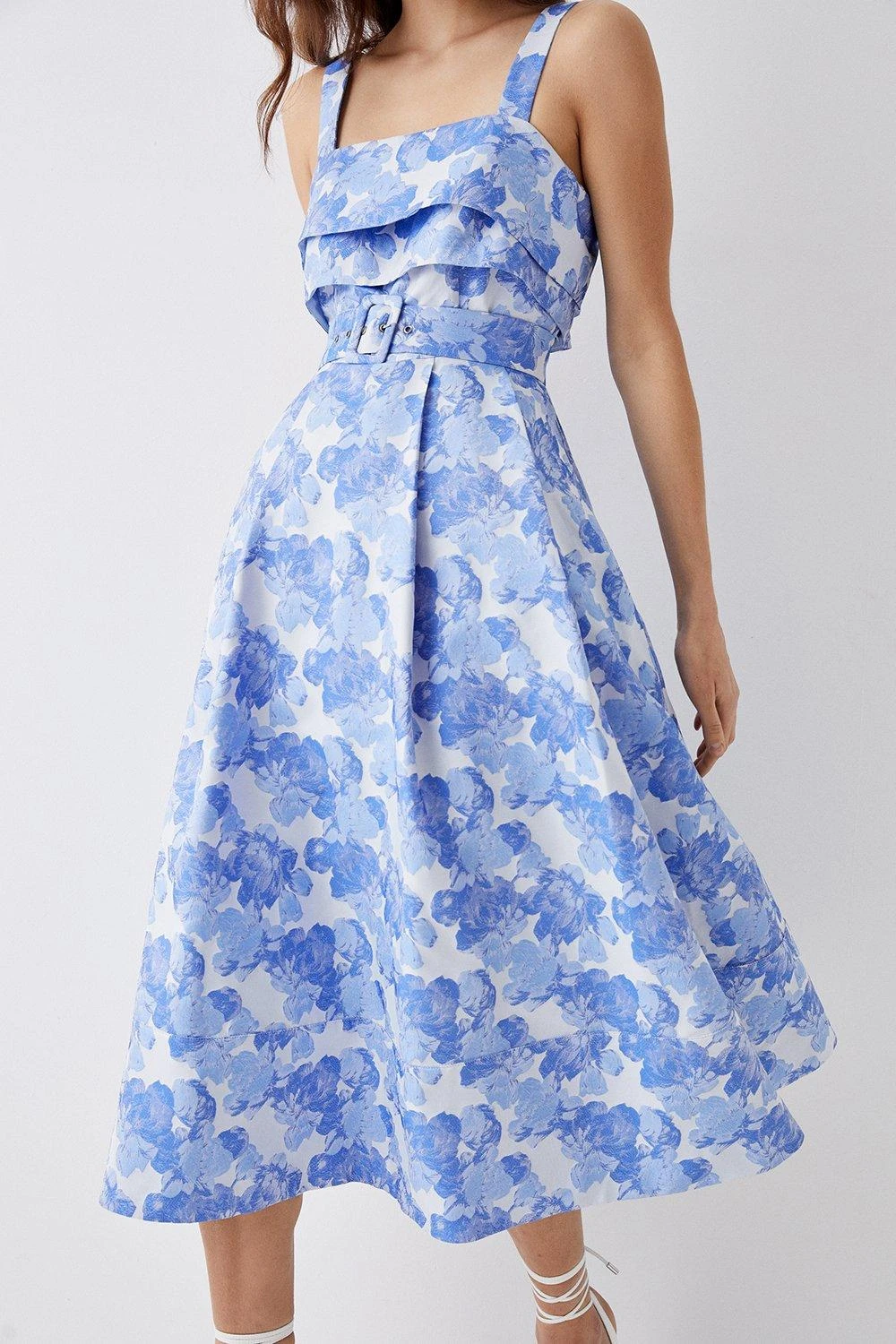 Coast Belted Cami Top Midi Dress In Jacquard 5 Coast Belted Cami Top Midi Dress In Jacquard - Image 3