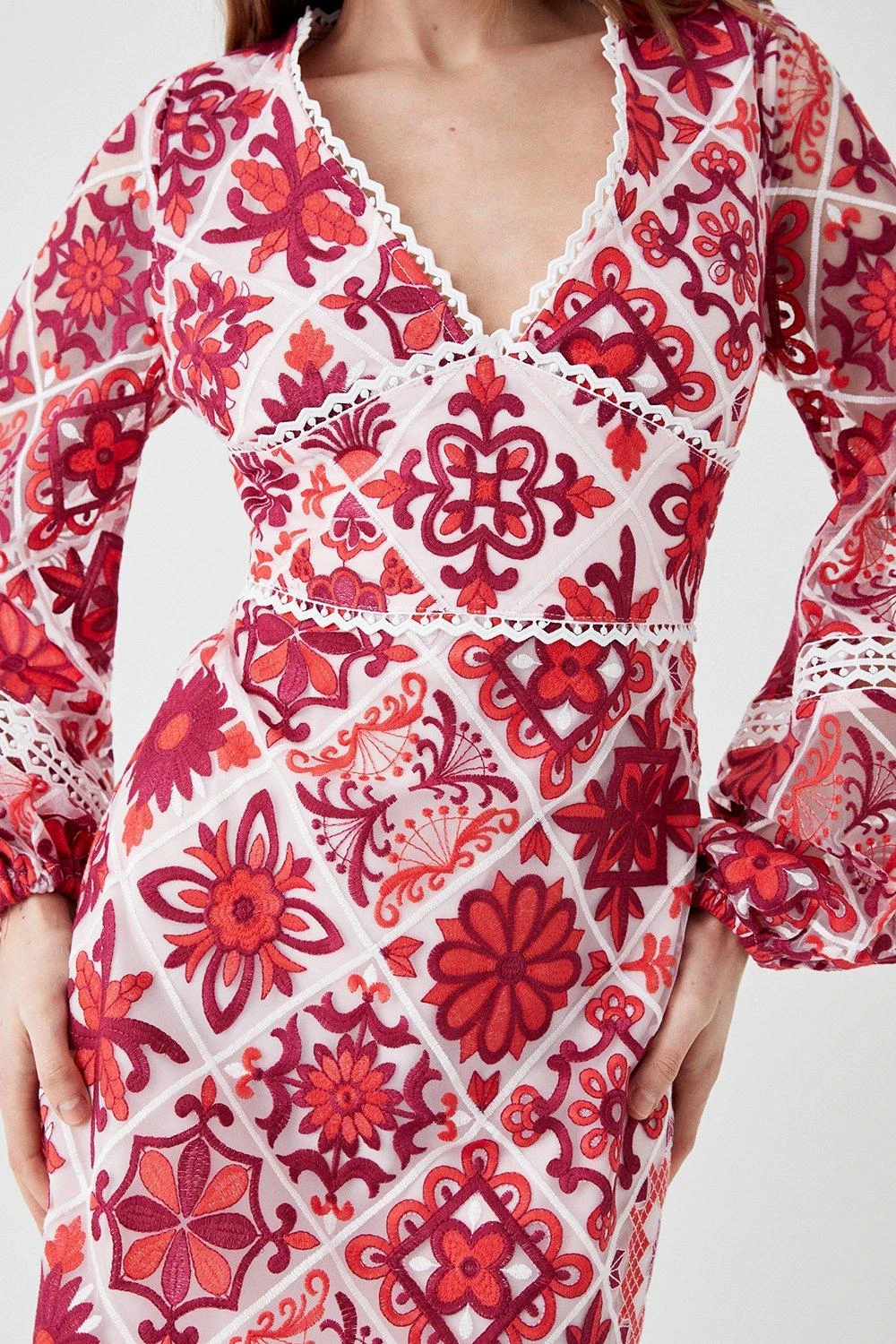 Coast Long Sleeve Tile Lace Waist Panel Mini Dress 4 Coast Long Sleeve Tile Lace Waist Panel Mini Dress - Image 2