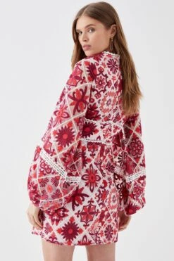 Coast Long Sleeve Tile Lace Waist Panel Mini Dress 8 Coast Long Sleeve Tile Lace Waist Panel Mini Dress -Simply Feminine Shop bcc05014 pink xl 2