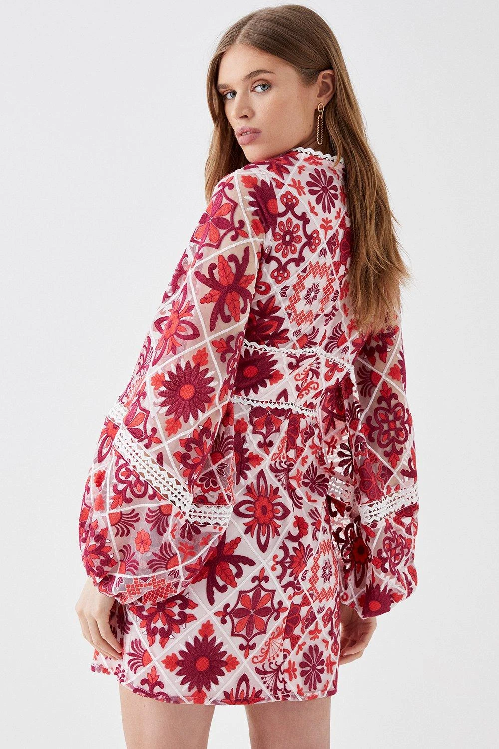 Coast Long Sleeve Tile Lace Waist Panel Mini Dress 5 Coast Long Sleeve Tile Lace Waist Panel Mini Dress - Image 3