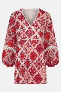 Coast Long Sleeve Tile Lace Waist Panel Mini Dress 9 Coast Long Sleeve Tile Lace Waist Panel Mini Dress -Simply Feminine Shop bcc05014 pink xl 3