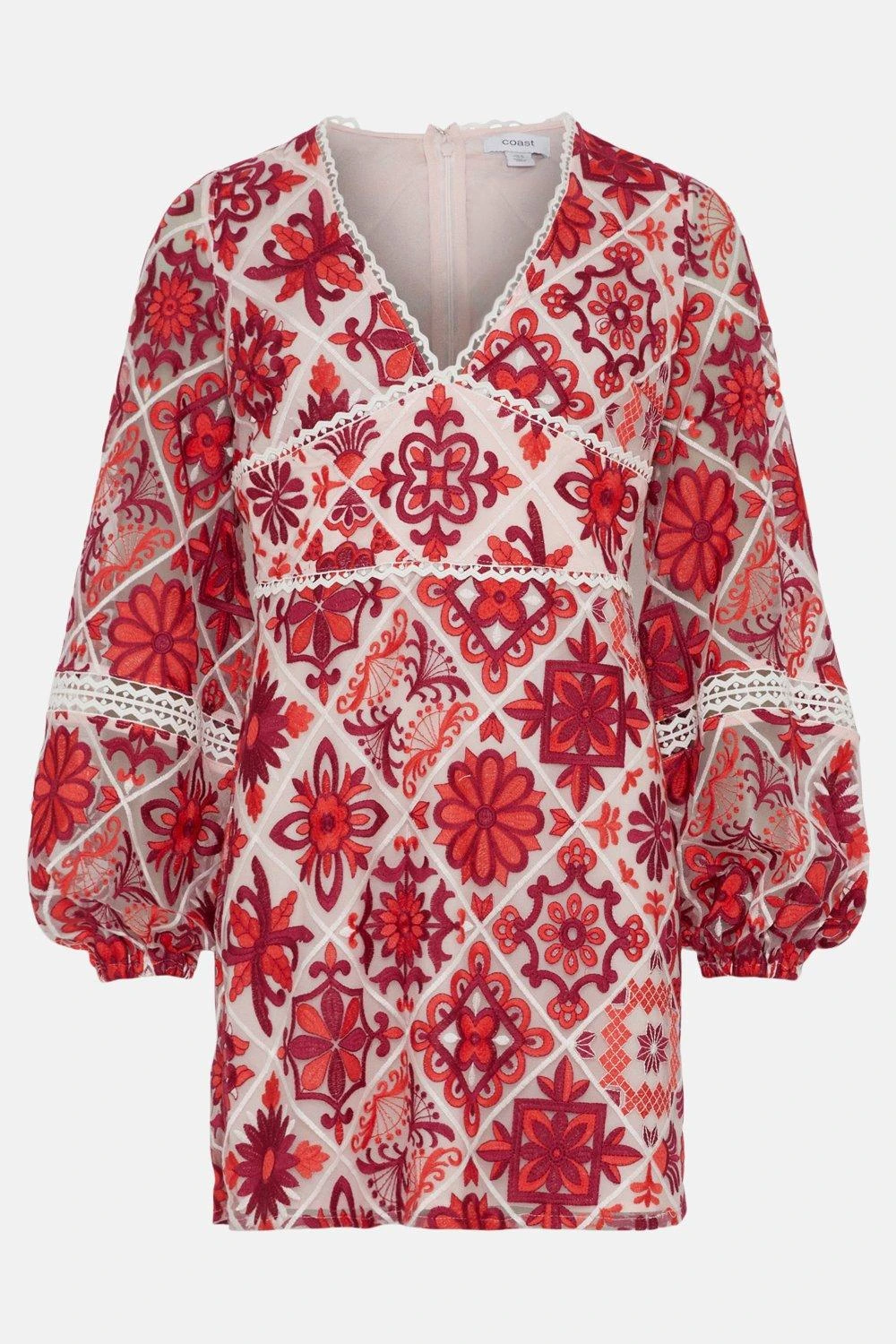 Coast Long Sleeve Tile Lace Waist Panel Mini Dress 6 Coast Long Sleeve Tile Lace Waist Panel Mini Dress - Image 4